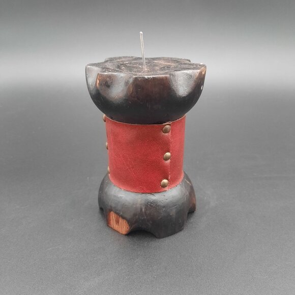 Vintage Lobeco Black & Red Leather Spanish Candle Holder Renaissance Ren Faire - Picture 2 of 4